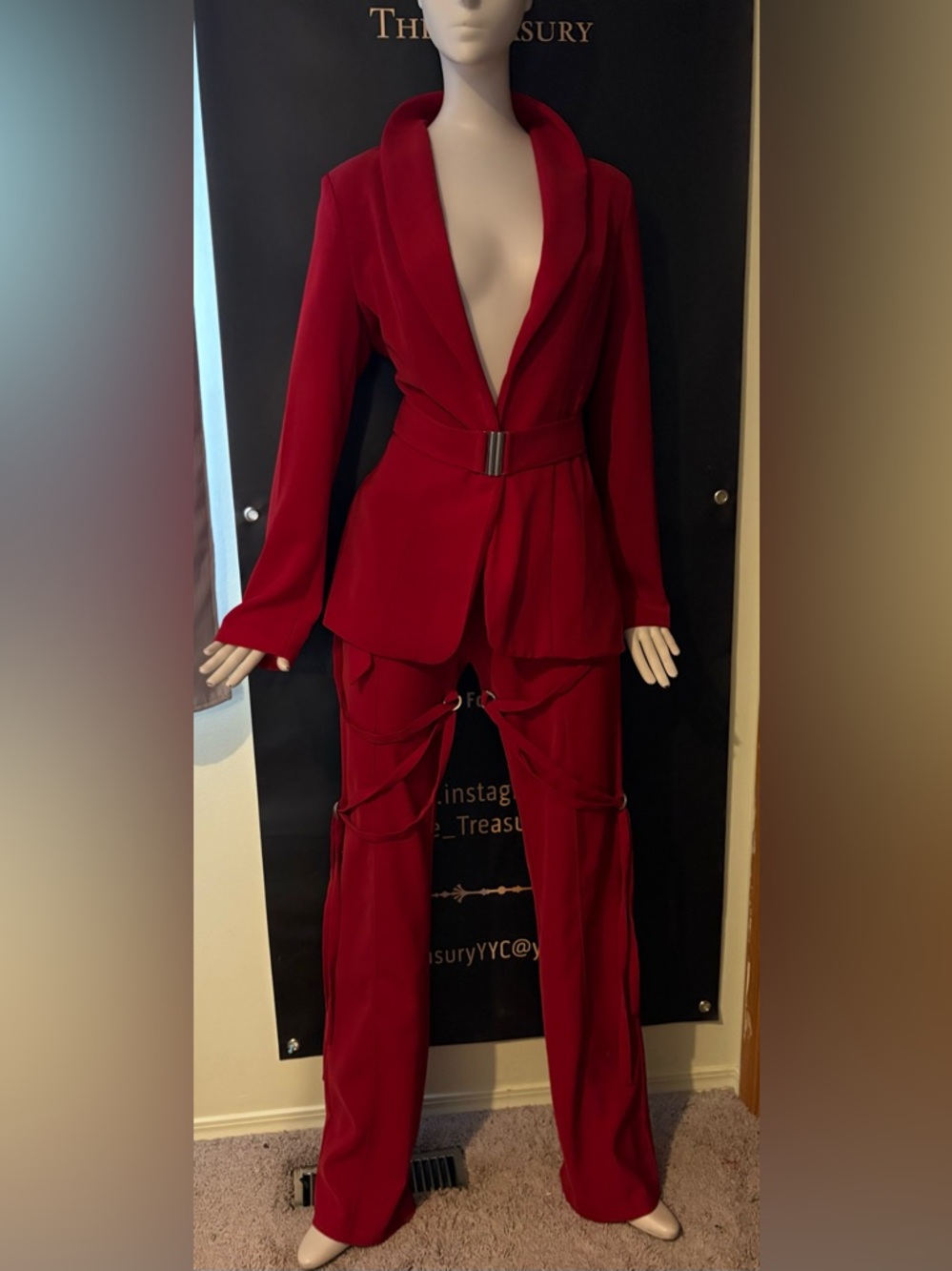 I.AM.GIA Red Wide-Leg Tailored Suit with Belt